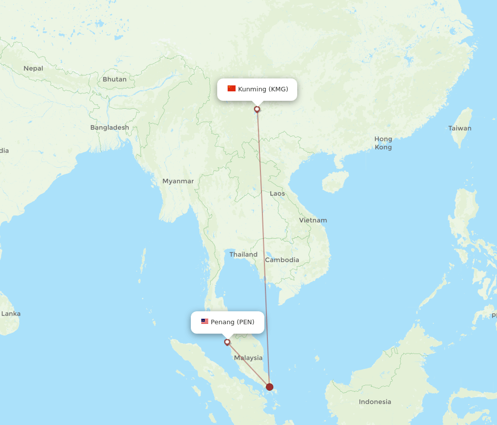 PEN-KMG flight routes