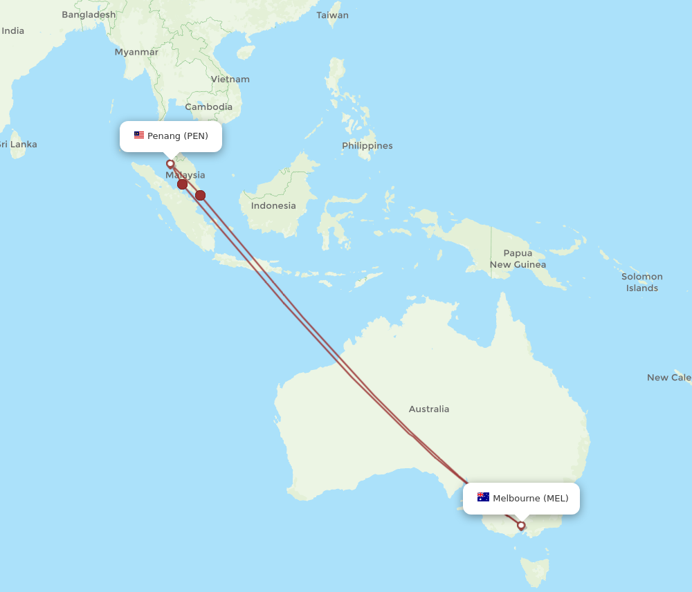 PEN to MEL flights and routes map