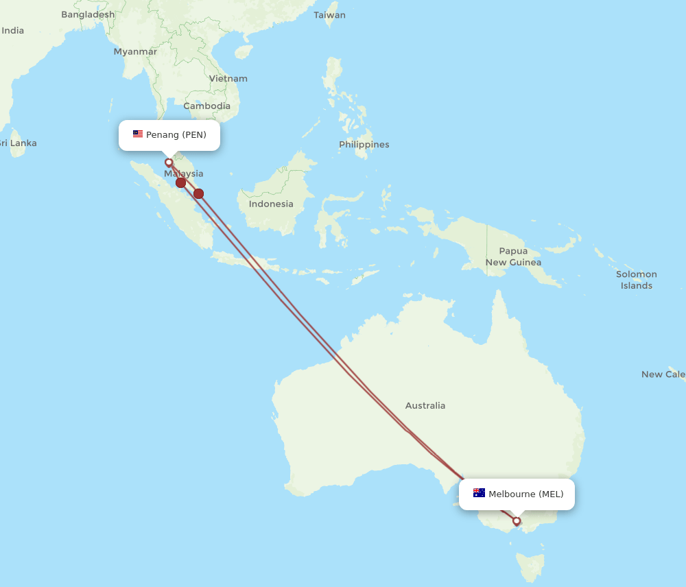 PEN-MEL flight routes