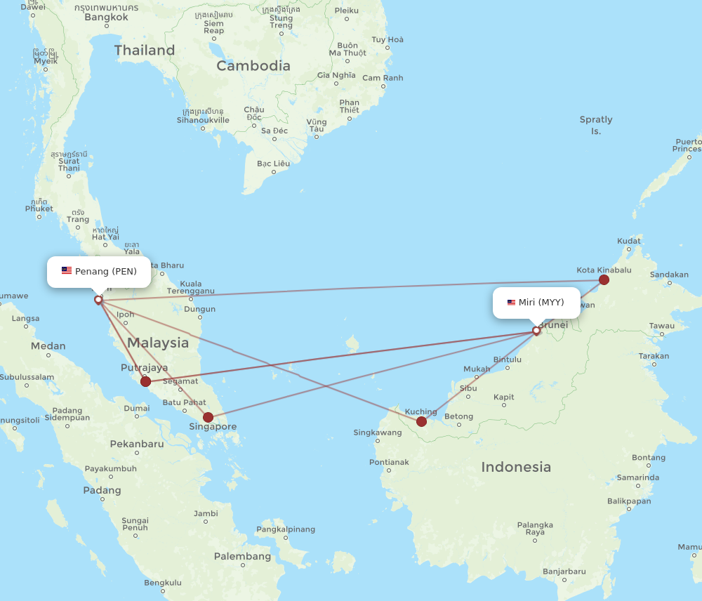 PEN to MYY flights and routes map