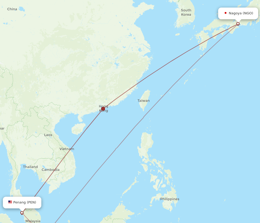 PEN to NGO flights and routes map
