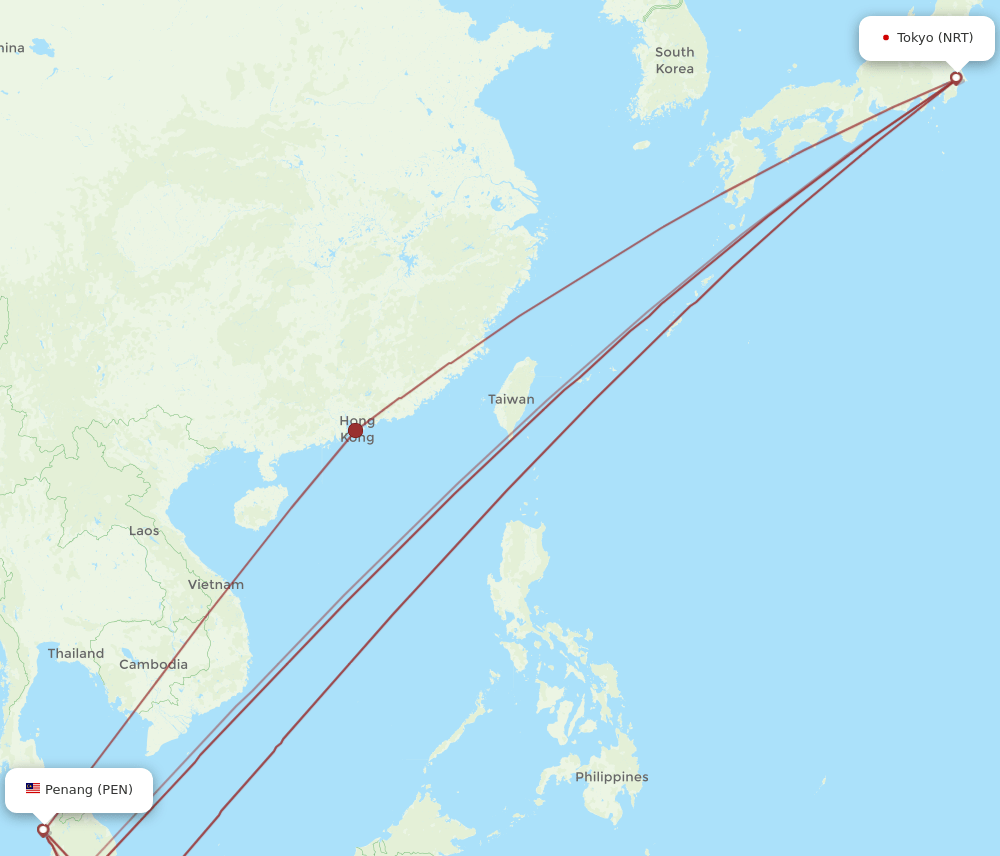 PEN to NRT flights and routes map