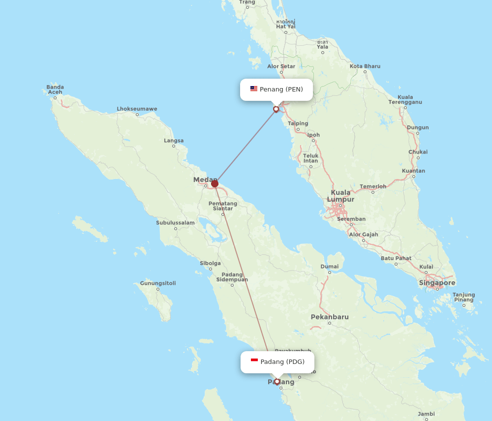 PEN to PDG flights and routes map