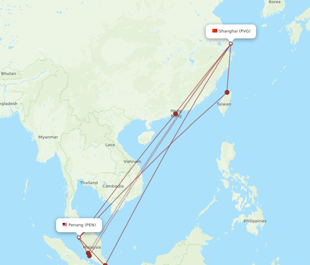 PEN-PVG flight routes