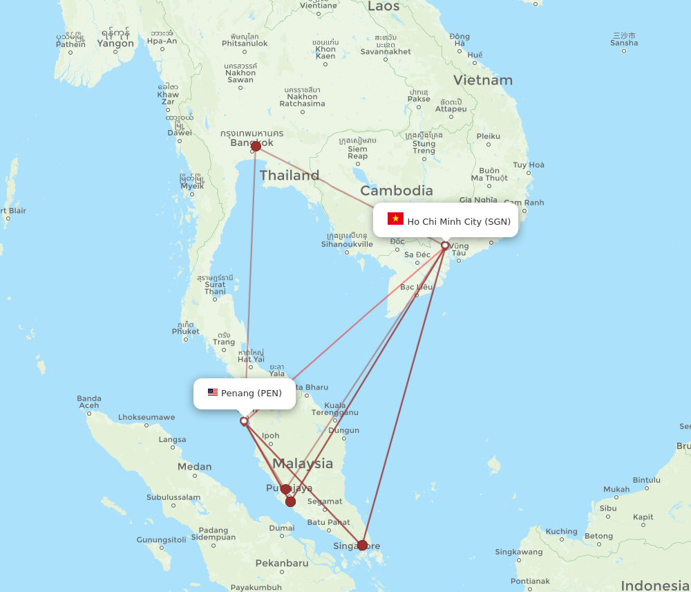PEN to SGN flights and routes map