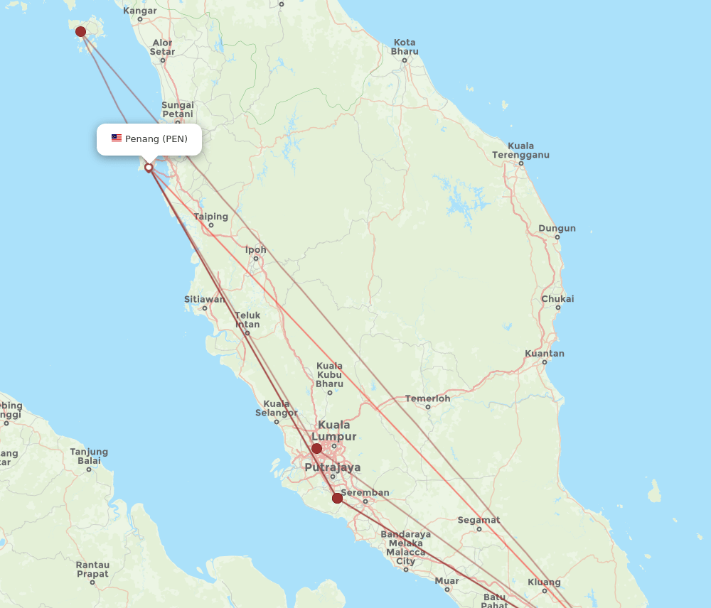 PEN to SIN flights and routes map