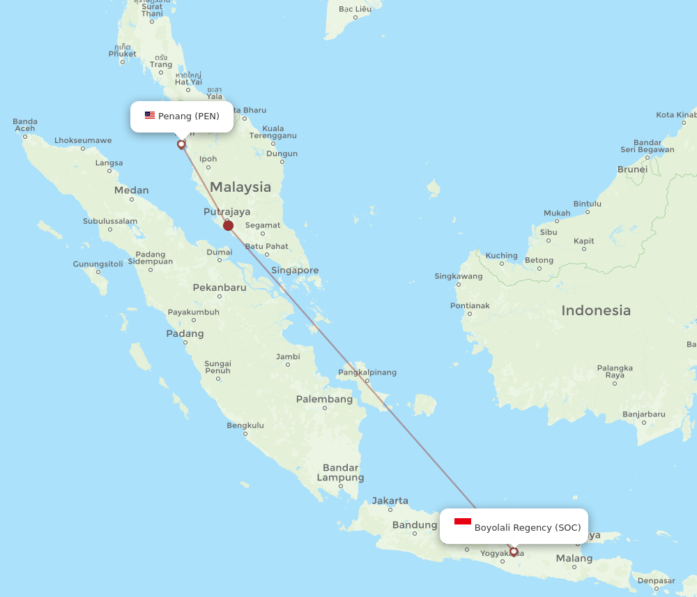 PEN to SOC flights and routes map