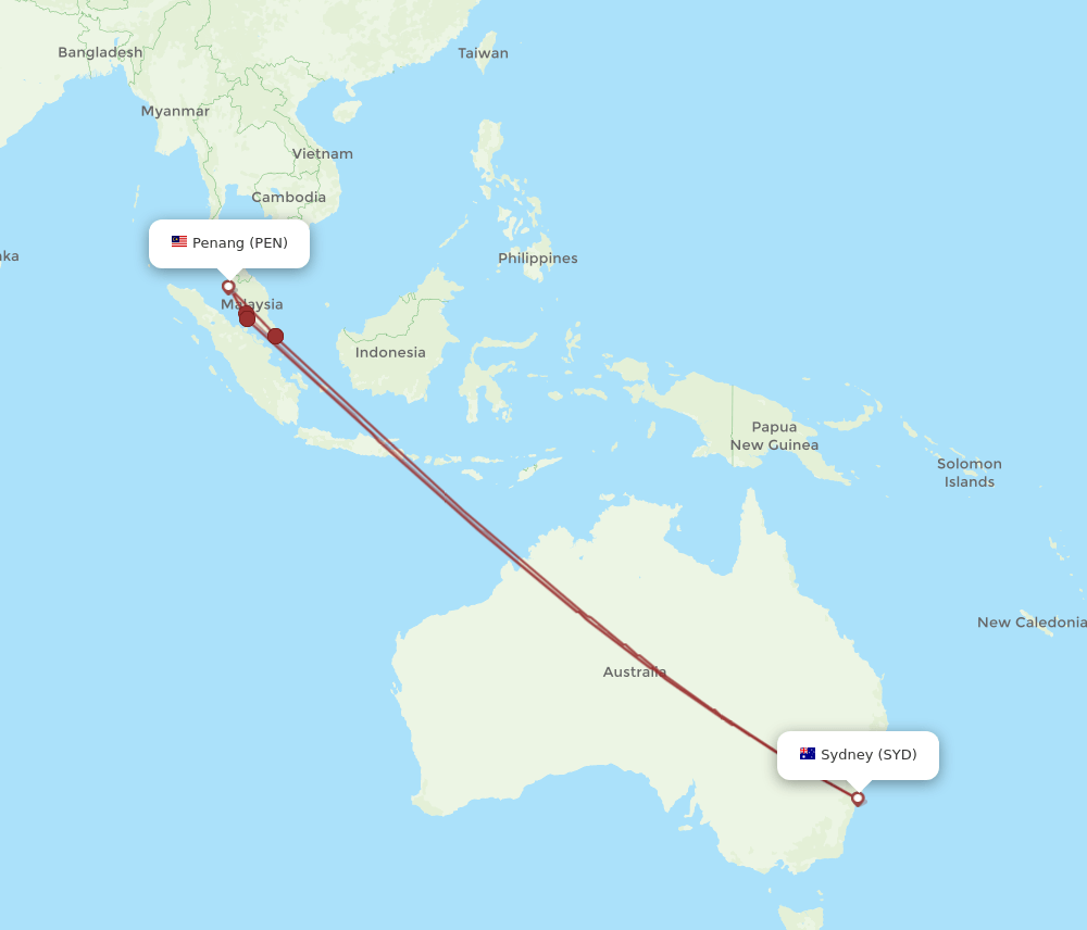 PEN-SYD flight routes