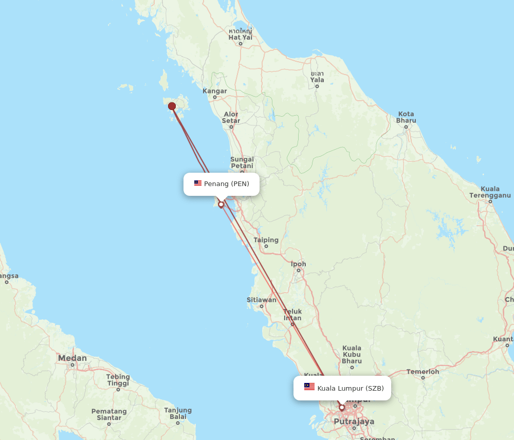 PEN to SZB flights and routes map