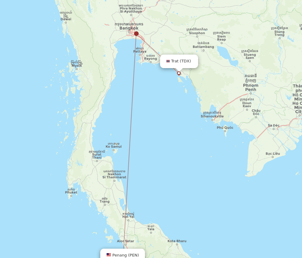 PEN to TDX flights and routes map