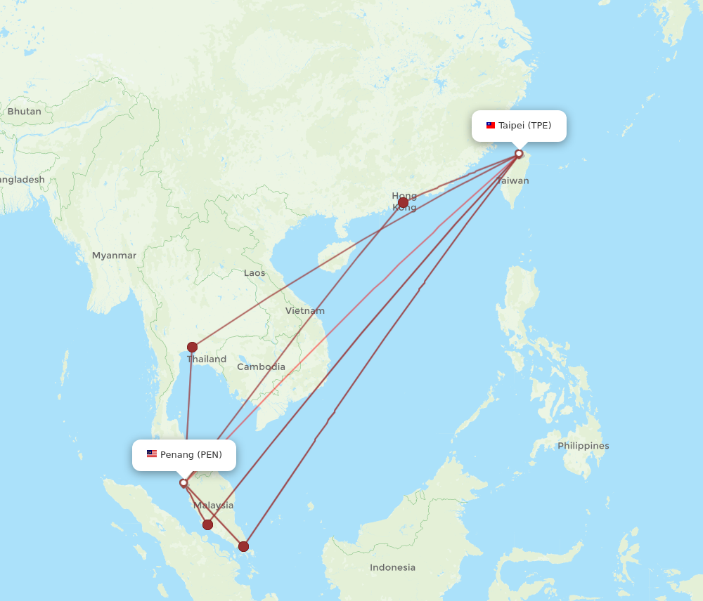 PEN to TPE flights and routes map