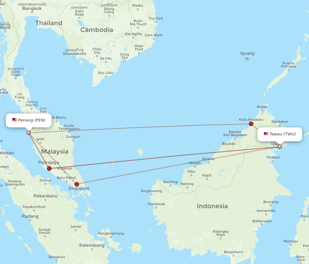 PEN-TWU flight routes