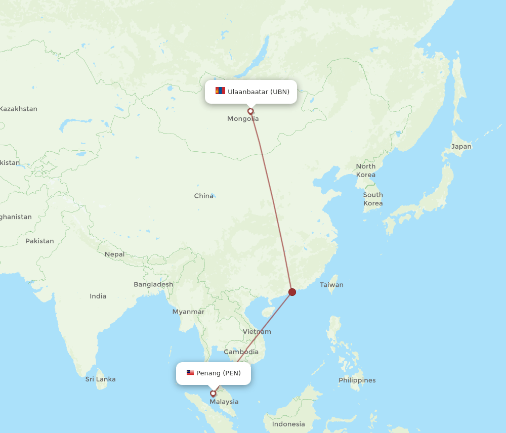PEN to UBN flights and routes map