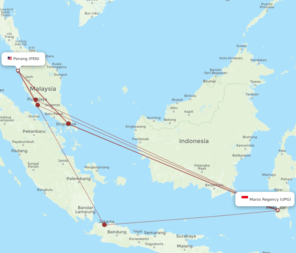 PEN to UPG flights and routes map