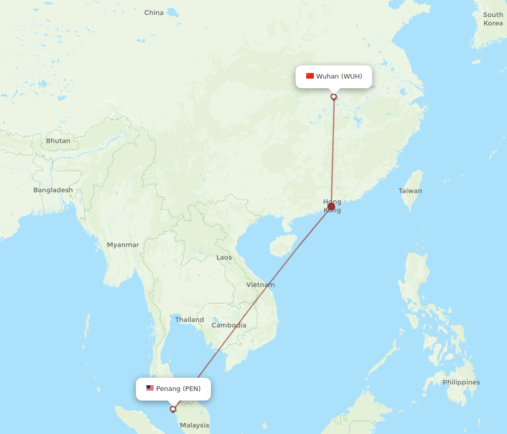 PEN to WUH flights and routes map