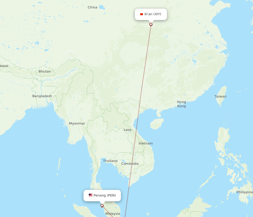 PEN-XIY flight routes