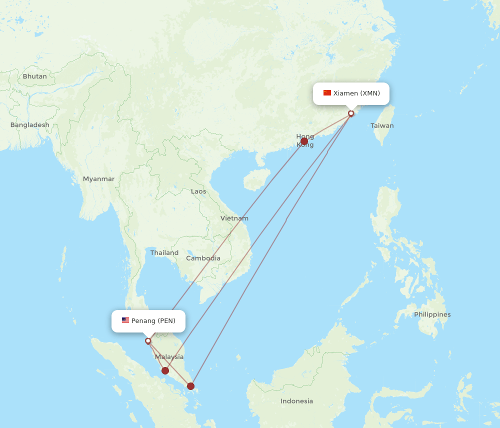 PEN to XMN flights and routes map