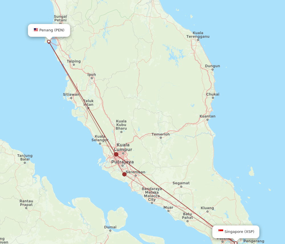 PEN to XSP flights and routes map