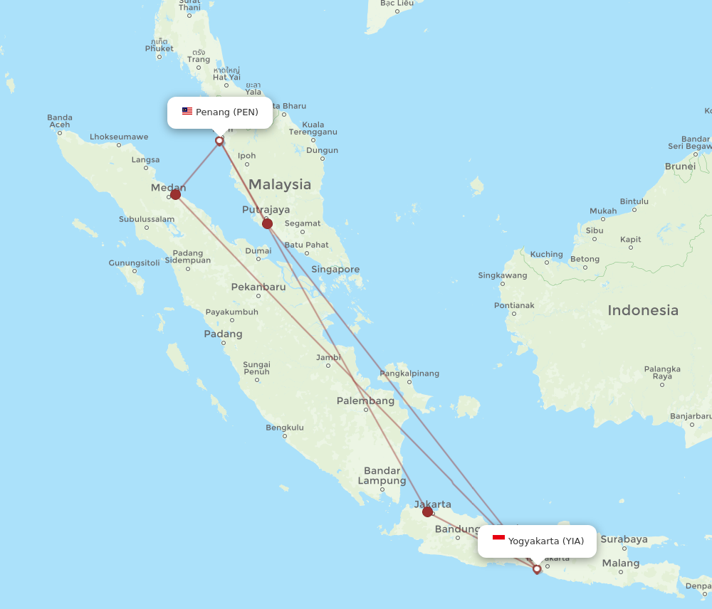 PEN to YIA flights and routes map
