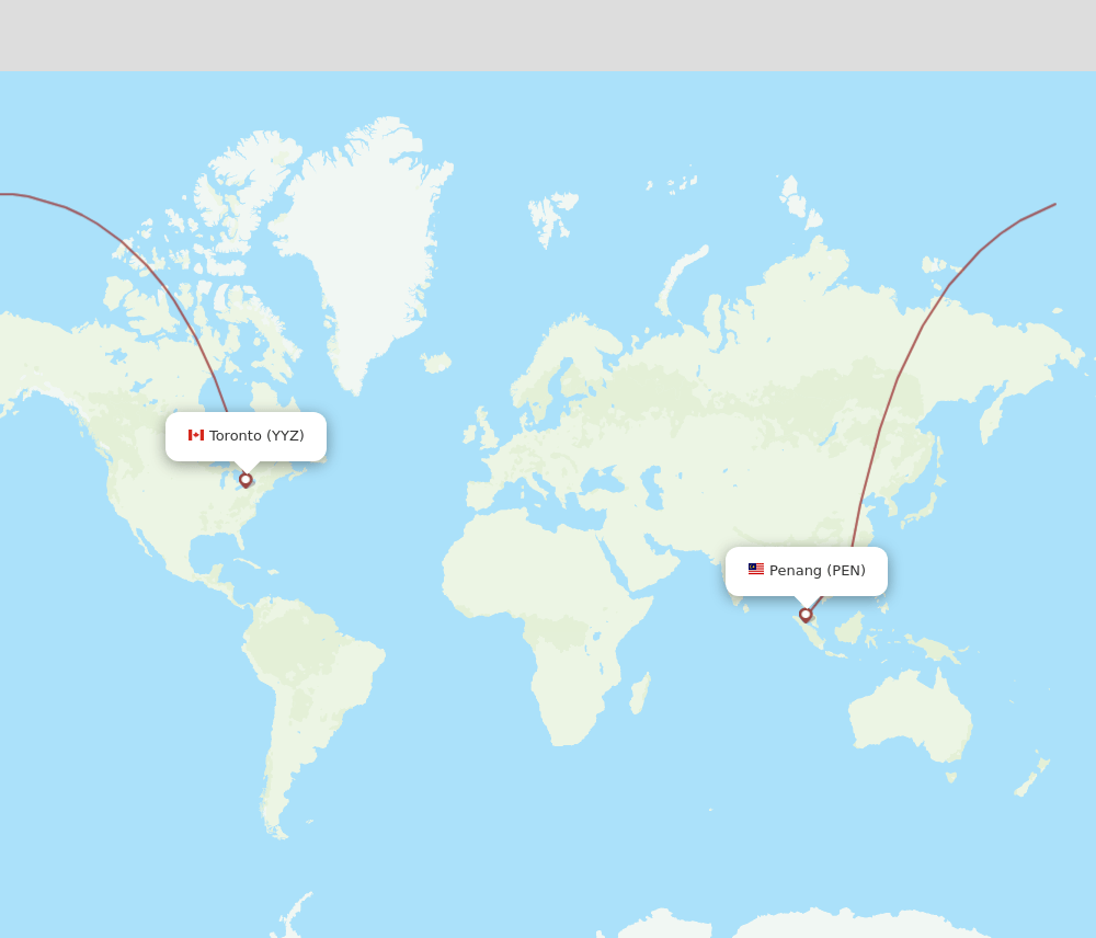 Toronto - Penang route map and flight paths