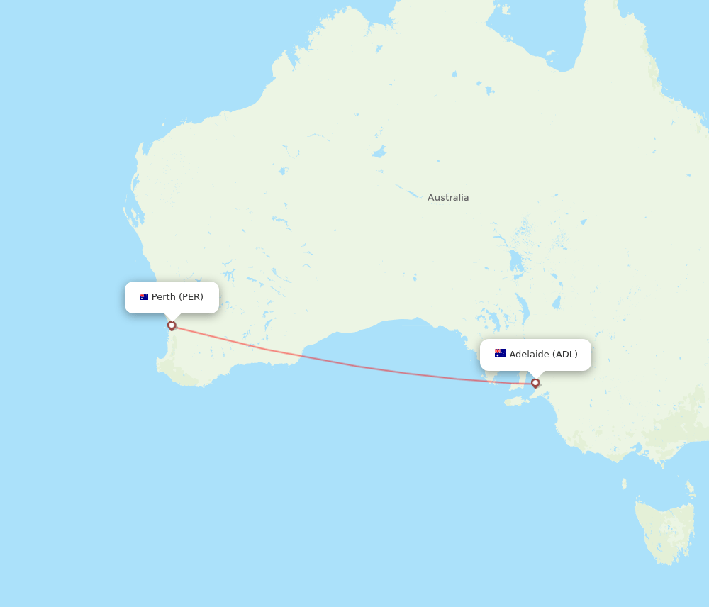 Perth - Adelaide route map and flight paths