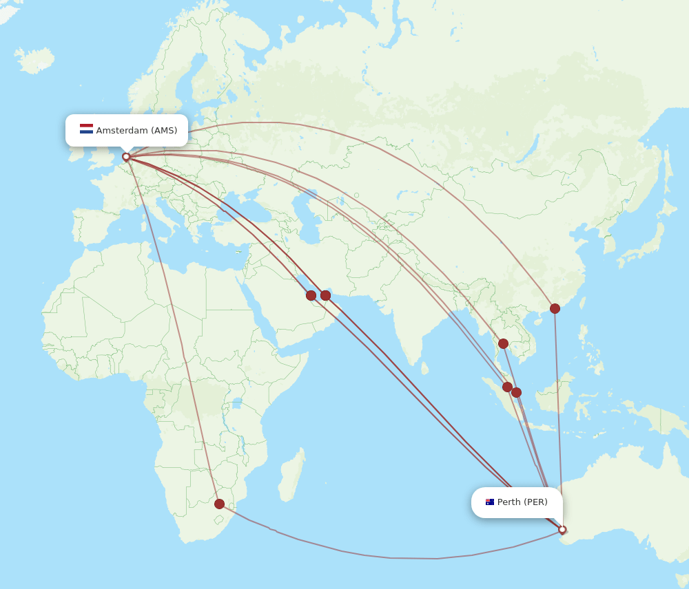 PER-AMS flight routes