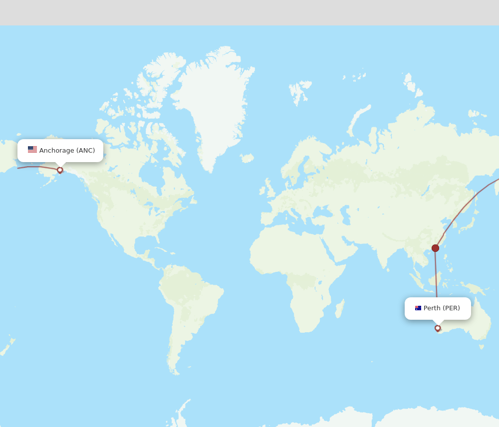 Perth - Anchorage route map and flight paths