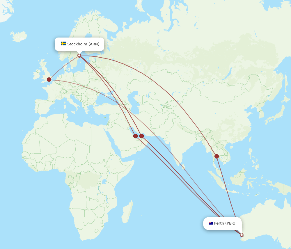 PER-ARN flight routes