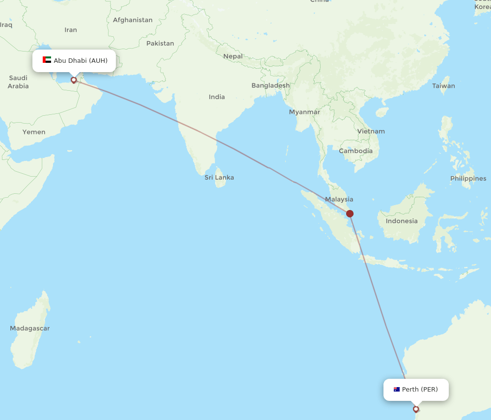 PER to AUH flights and routes map