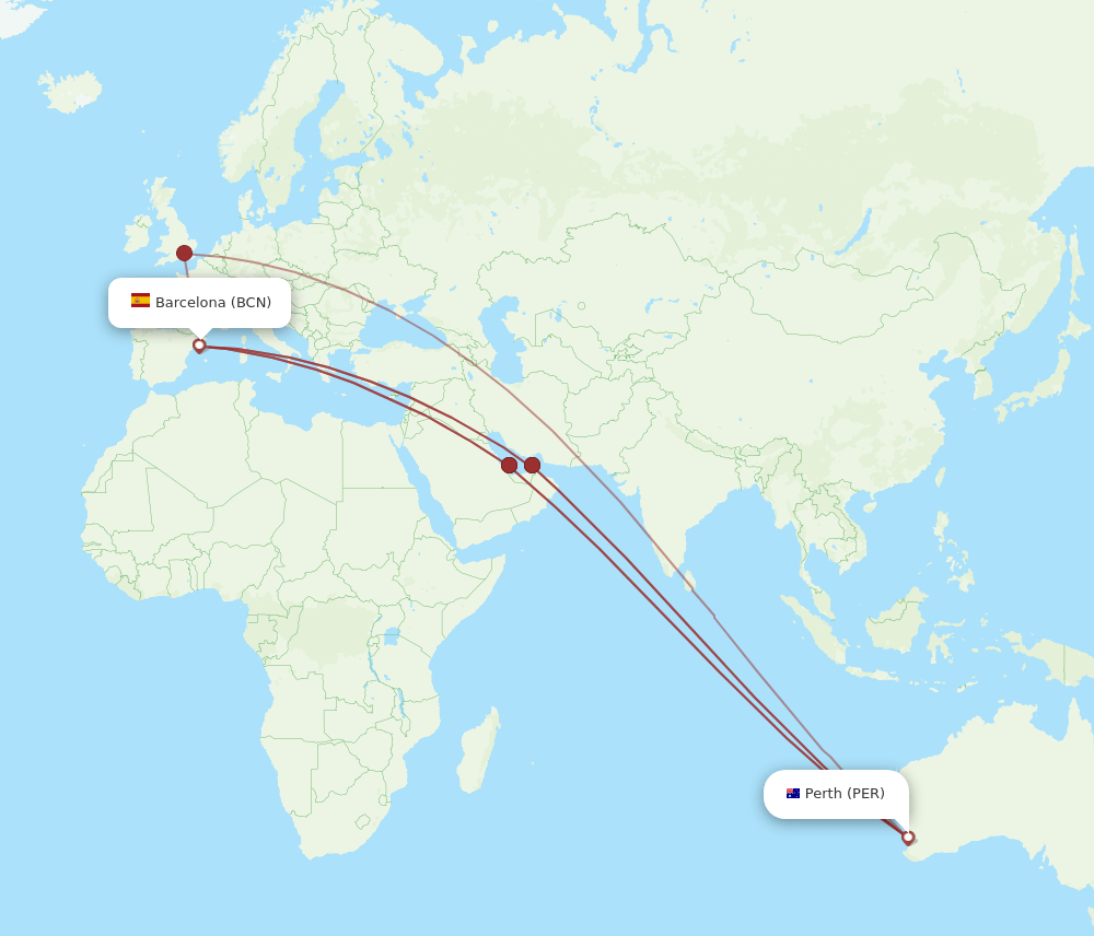 PER-BCN flight routes
