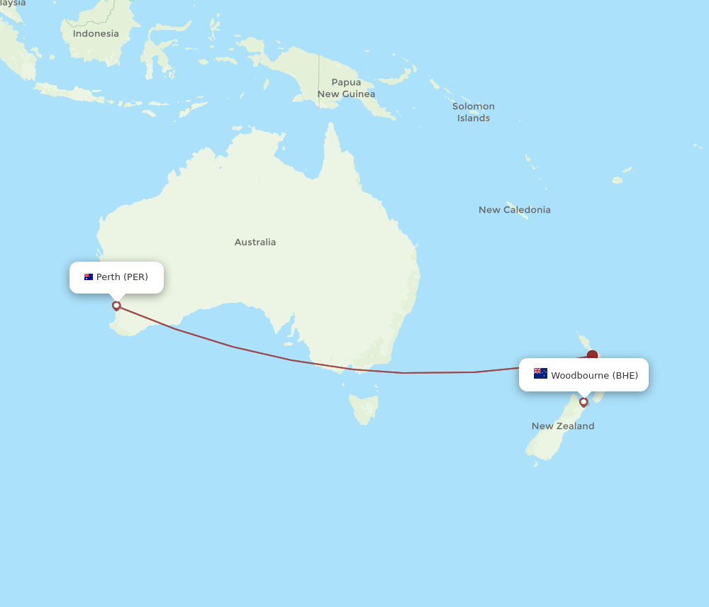 PER to BHE flights and routes map