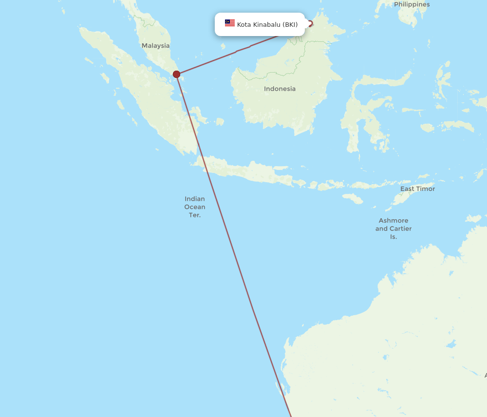 PER to BKI flights and routes map