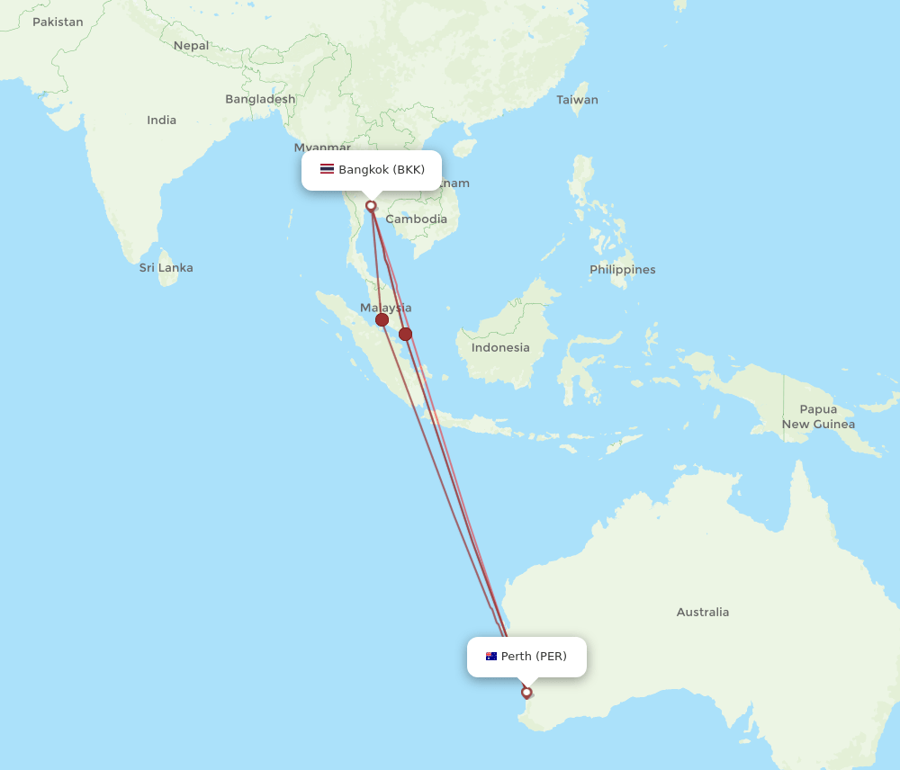 PER to BKK flights and routes map