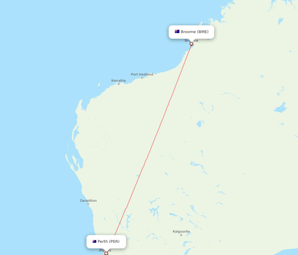 Perth - Broome route map and flight paths
