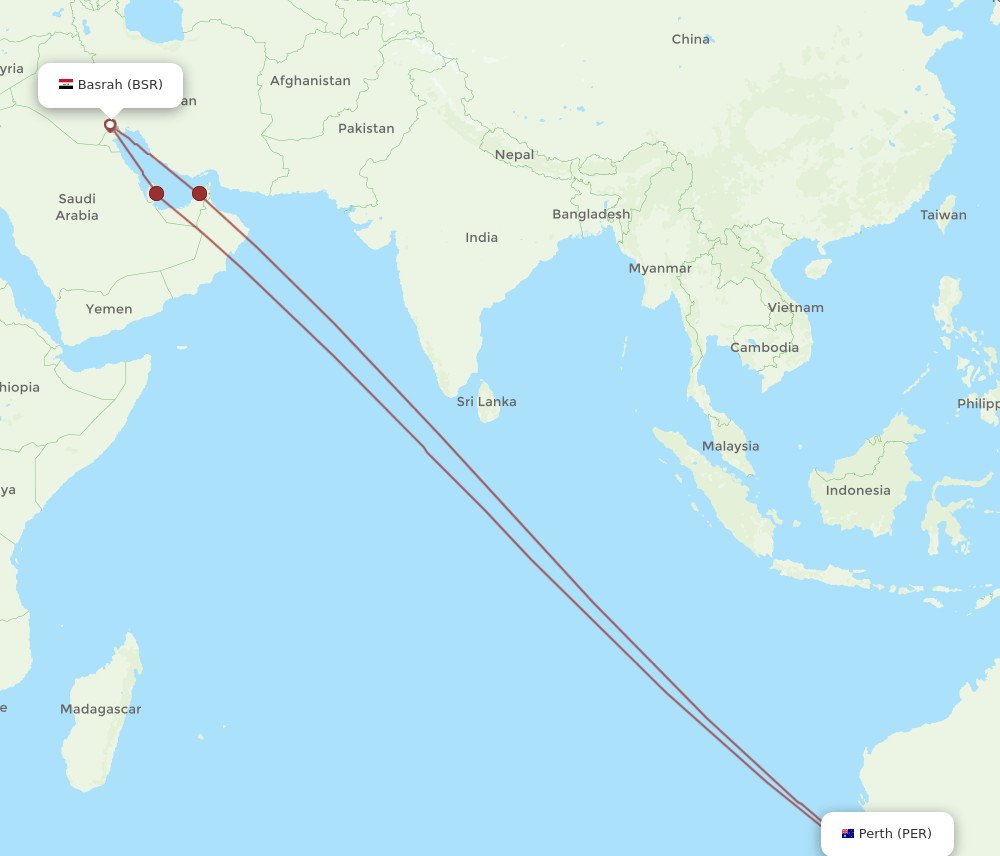 PER-BSR flight routes