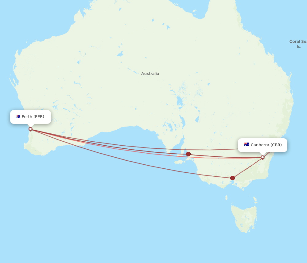 PER-CBR flight routes