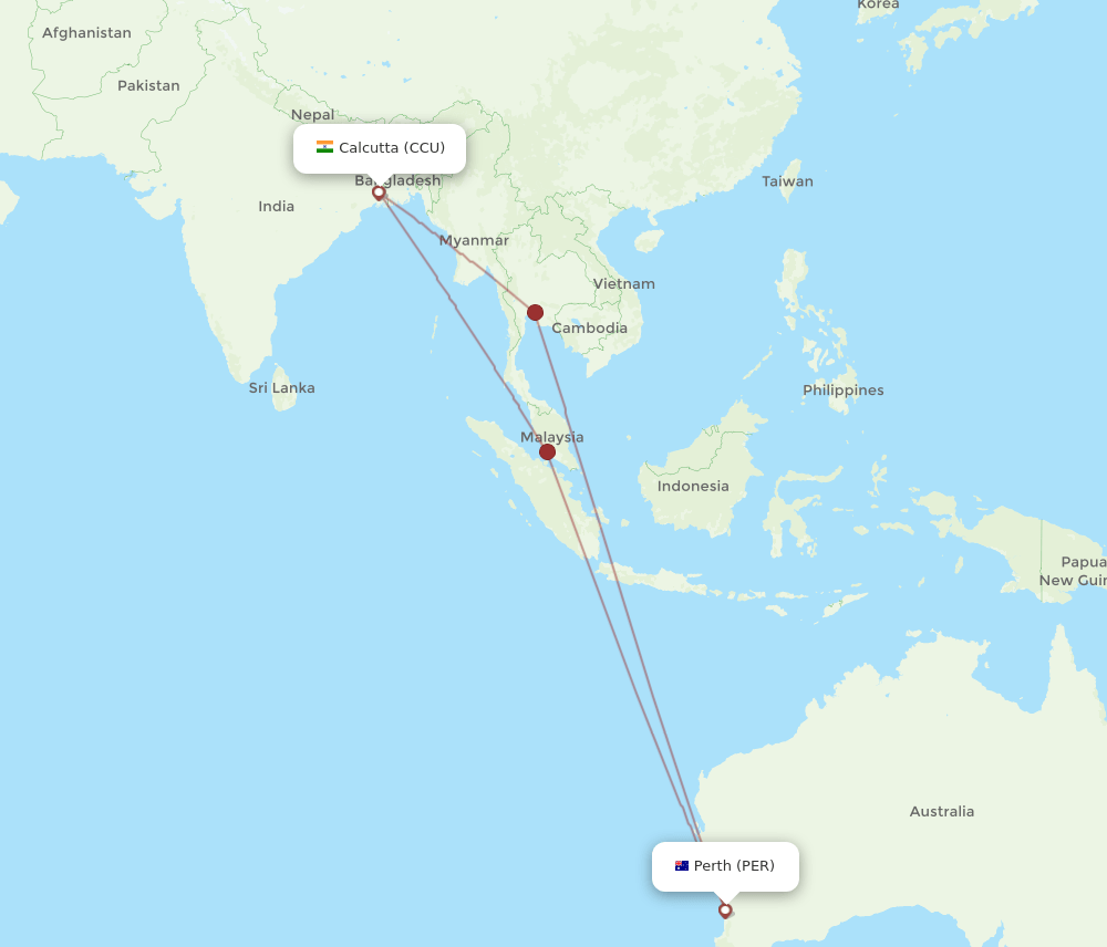 PER to CCU flights and routes map