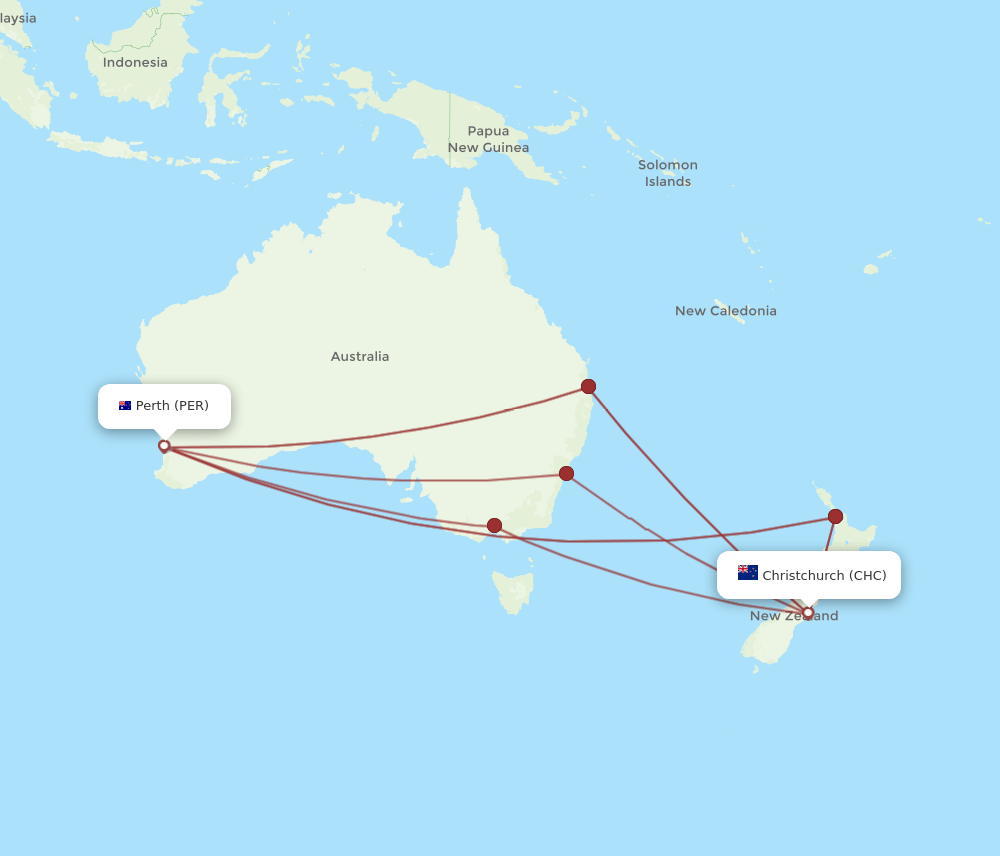 PER to CHC flights and routes map