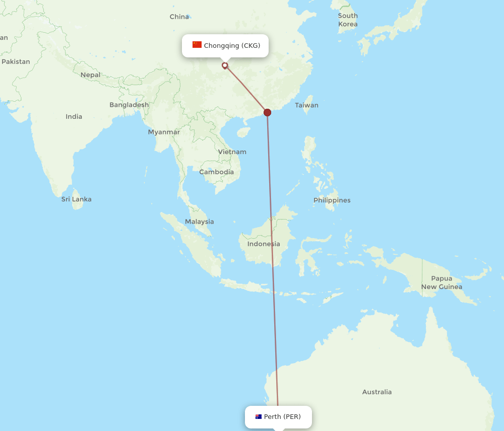 PER to CKG flights and routes map