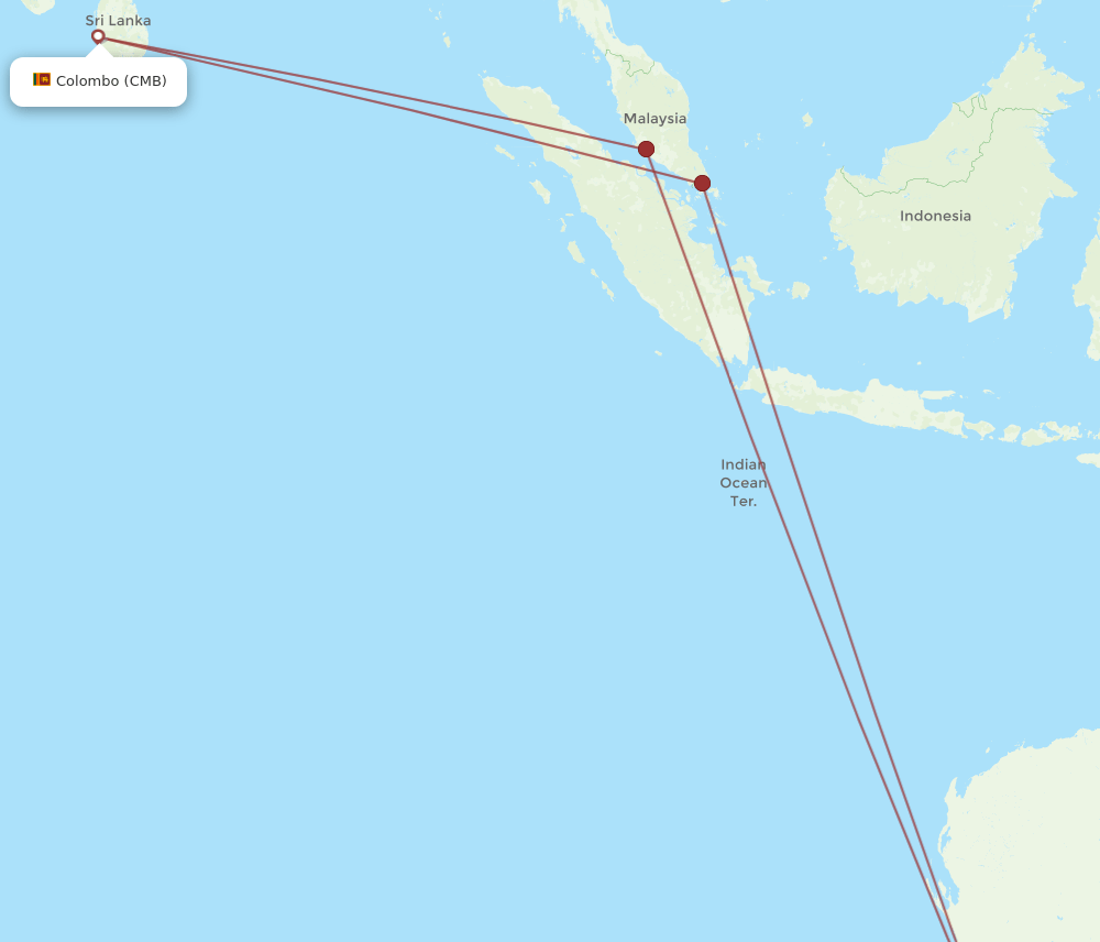 PER to CMB flights and routes map