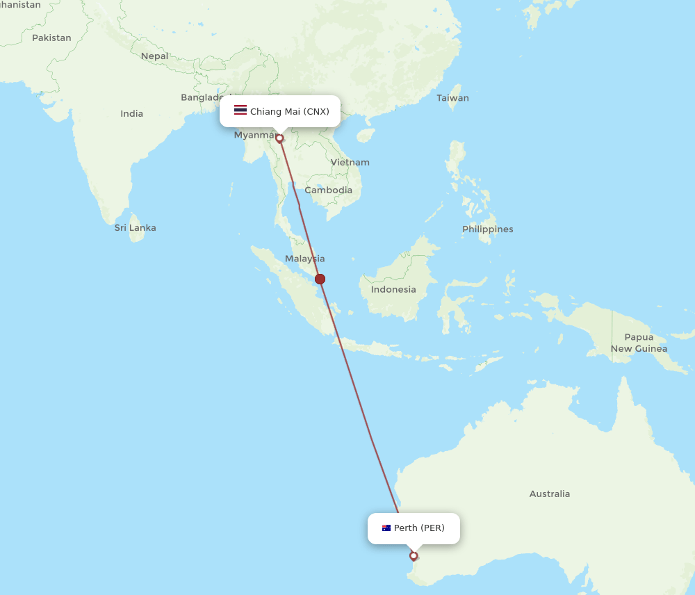 PER to CNX flights and routes map