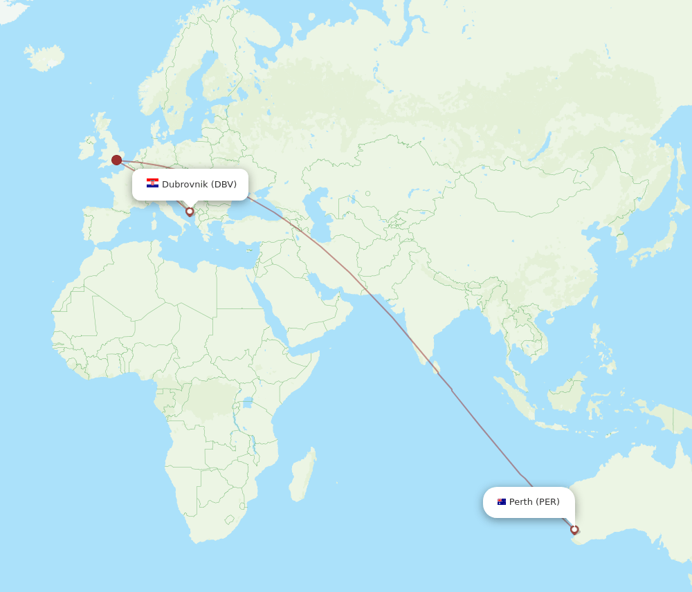 DBV to PER flights and routes map