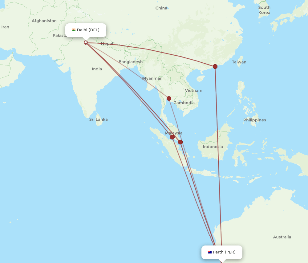 PER-DEL flight routes