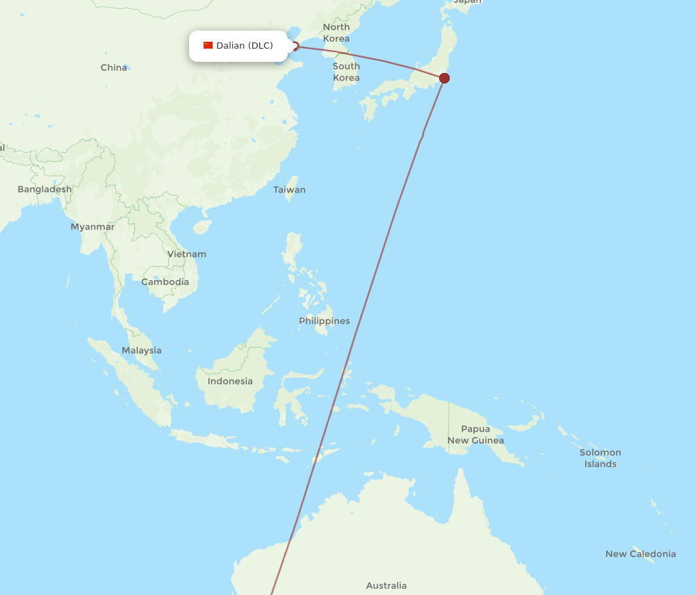 Dalian - Perth route map and flight paths