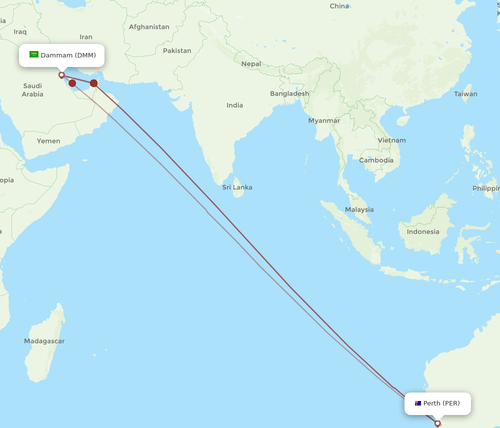 PER to DMM flights and routes map