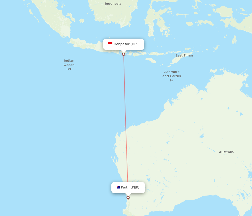 Perth - Denpasar route map and flight paths