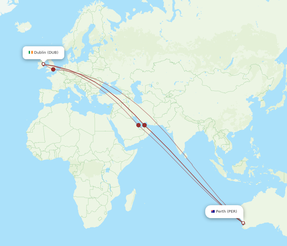PER to DUB flights and routes map