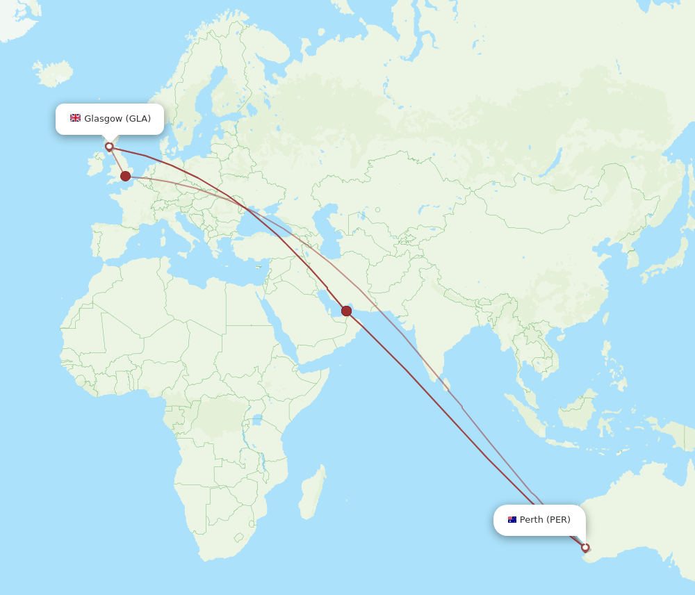 PER-GLA flight routes