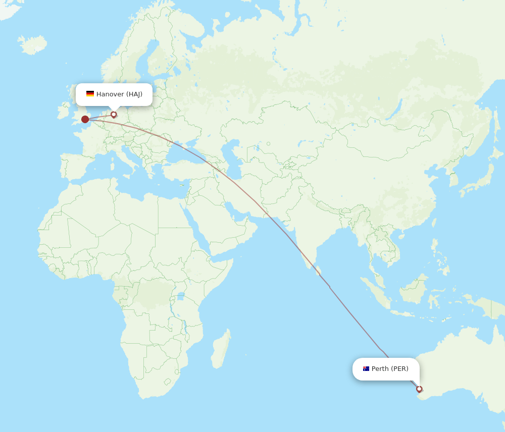 HAJ to PER flights and routes map