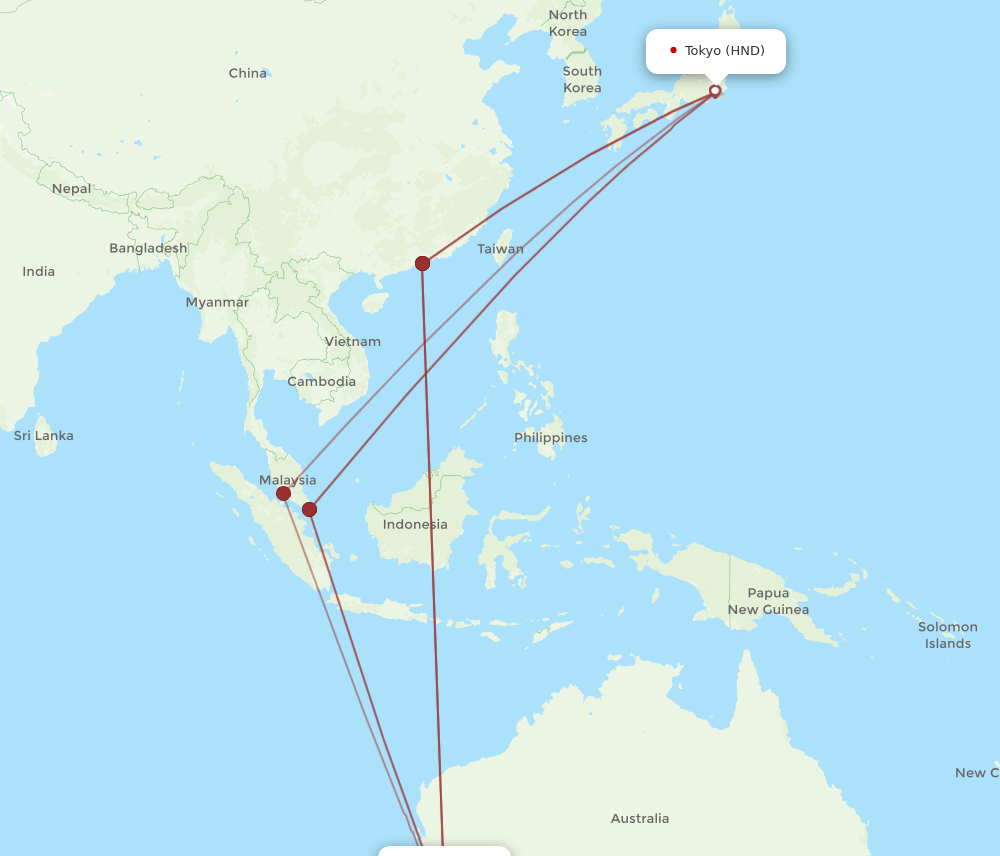 PER to HND flights and routes map